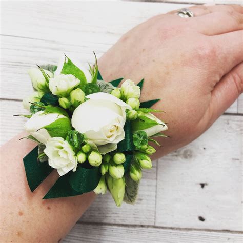 Delicate Ivory And Emerald Green Wrist Corsage Green Wedding Bouquet