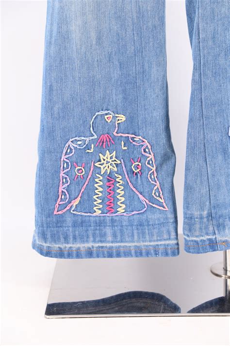 70s Custom Embroidered Bell Bottoms Jeans Vintage 1970s Butterfly