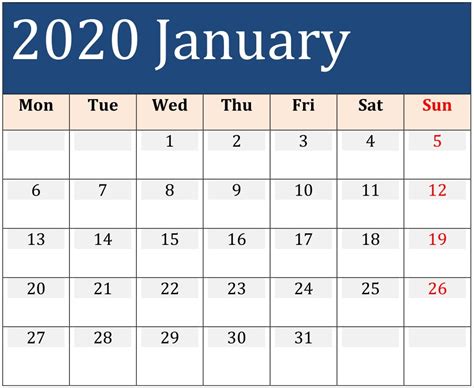 2020 Calendars Large Numbers Calendar Template Printable Monthly Yearly