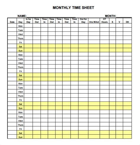 sample monthly timesheet templates  google docs