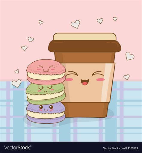 Coffee With Donuts Kawaii Characters Royalty Free Vector