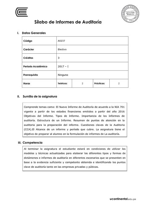 Calaméo A0237 Silabo Informes De Auditoría