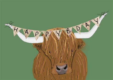 Scottish Highland Cow Happy Bday From The Herd Card Ad Ad Cow