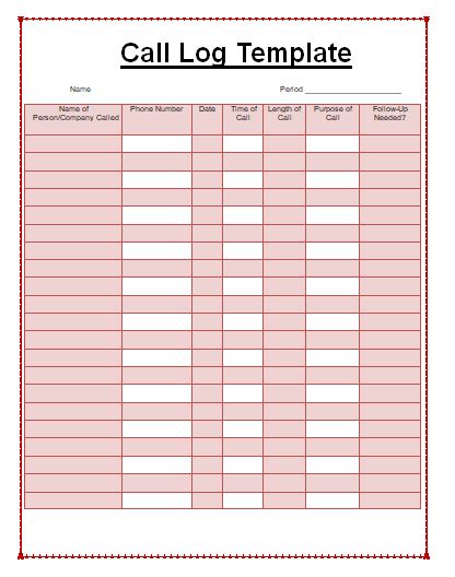 Call Log Templates 2 Ms Word And Excel Free Log Templates