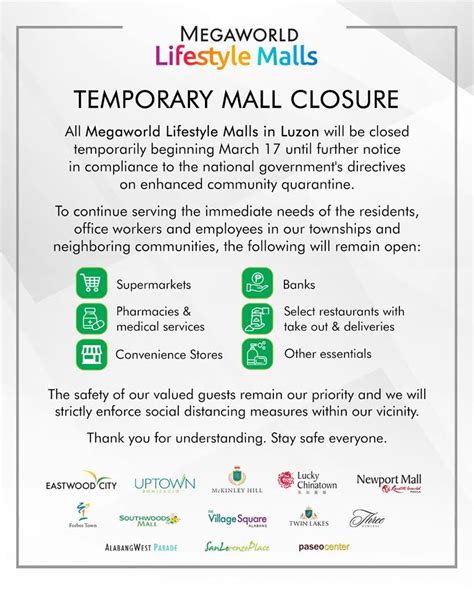 Manila Shopper: Temporary Mall Closure, Adjusted Operating Hours of ...