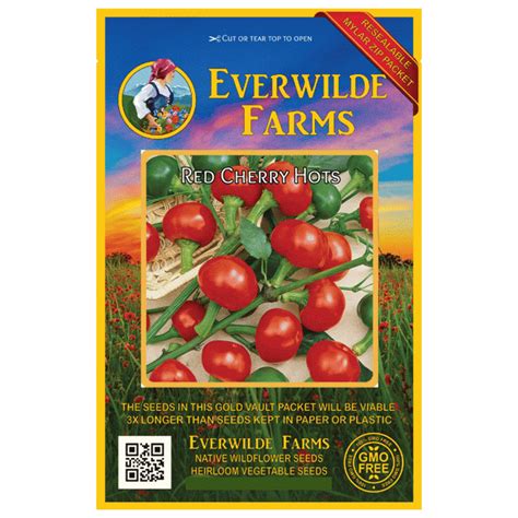 everwilde farms 50 red cherry hots hot pepper seeds gold vault jumbo bulk seed packet