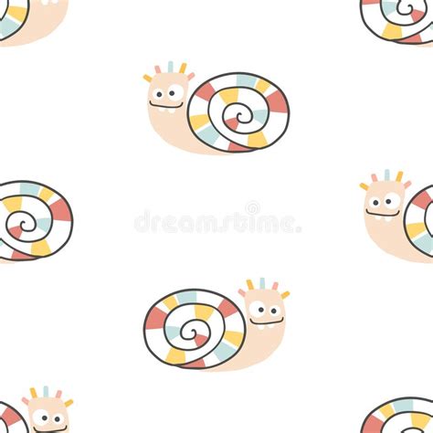 Snail Seamless Pattern Funny Monster In Striped Cute Cartoon