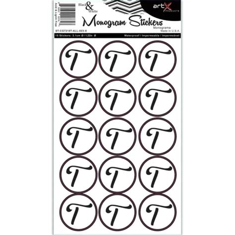 Sticker Sheet Alphabet Letters Monogram Black And White T Planner Seal 3