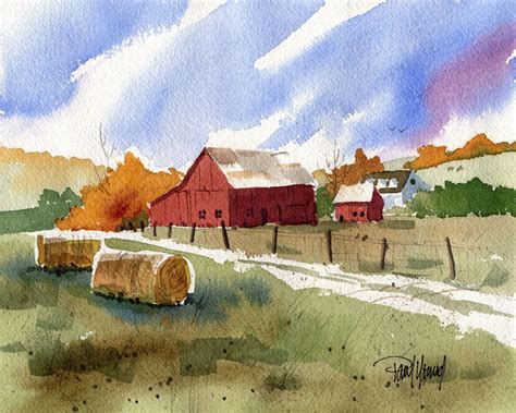 Warm Autumn Print From An Original Watercolor Landscape Etsy