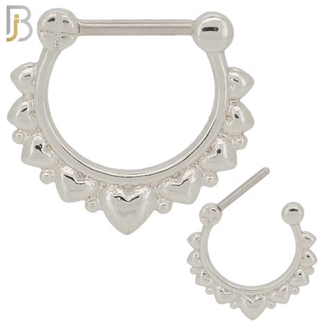 316 Stainless Steel Heart Cluster Septum Clicker Nose Rings Body Jewelz