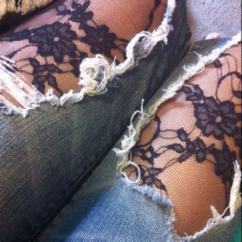 Diy Lace Under Ripped Jeans Two Cotton Materials Combining To Make