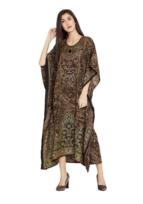 Brown Kaftan Dresses For Women Paisley Printed Plus Size Caftans Dress