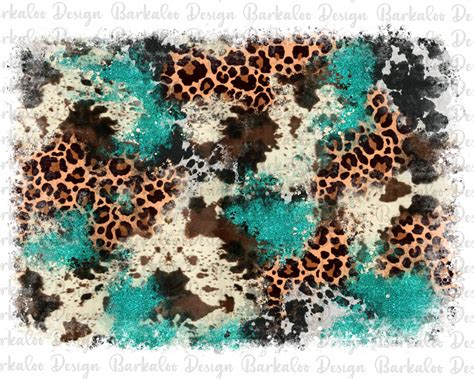 Cowhide Leopard Turquoise Glitter Background Png Sublimation Etsy Finland