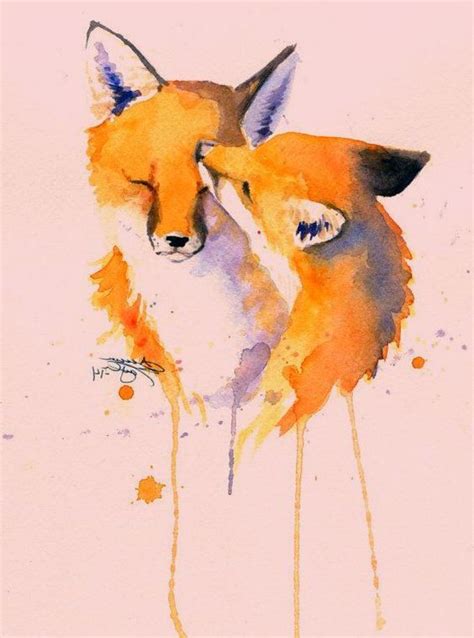 Fox Watercolor Fox Drawing Fox Original Art Original Foxes In Love