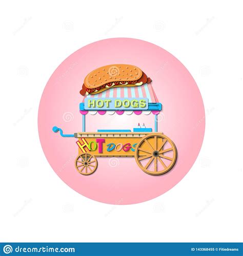 Download Realistic Paper Effect Street Food Cart With Wheels. Hot Dogs Market Cart Mockup. Stock Vector ...