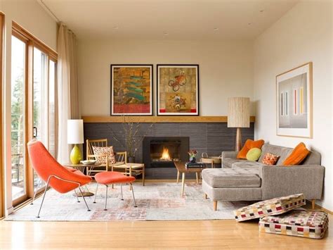 Stylish Orange And Grey Living Room Décor Ideas 04 Mid Century Modern