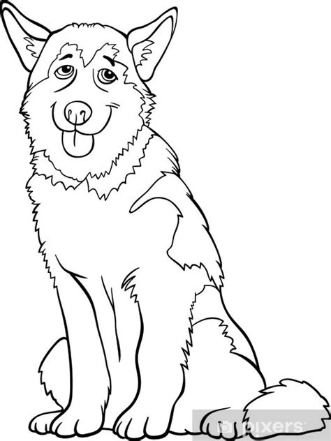 Vinilo Pixerstick Dibujos Animados Husky O Malamute Perro Para Colorear