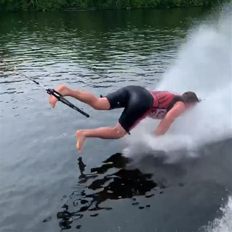 Professional Water Skier Does Push Ups On Water