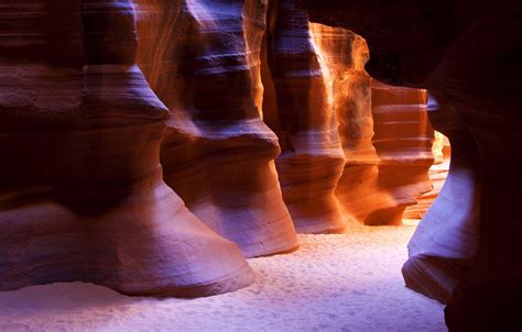 Wallpaper Sand Light Traces Rock Rocks Gorge Cave USA AZ States Widescreen Wallpaper