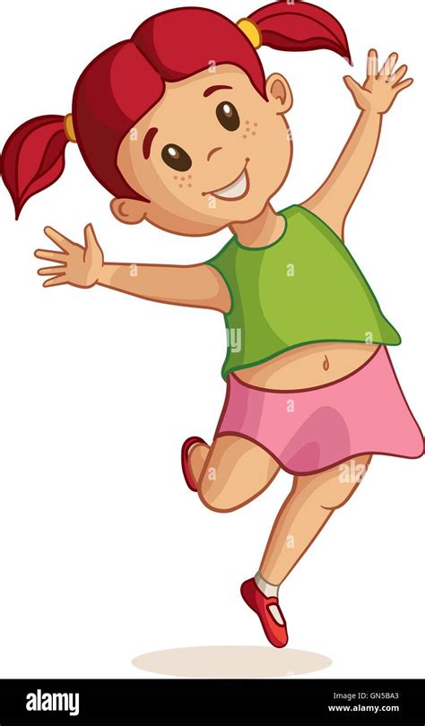 Happy Cartoon Girl Jumping
