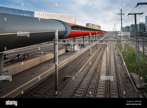 Railroad And Train Platform Geneva Switzerland Stock Photo Alamy