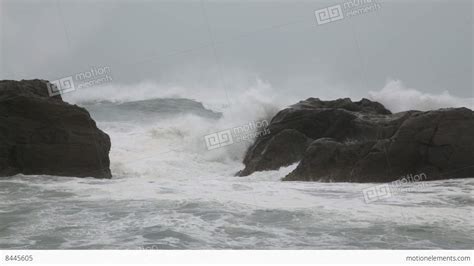 Stormy Sea With Waves Crashing On Rocks Stock Video Footage 8445605