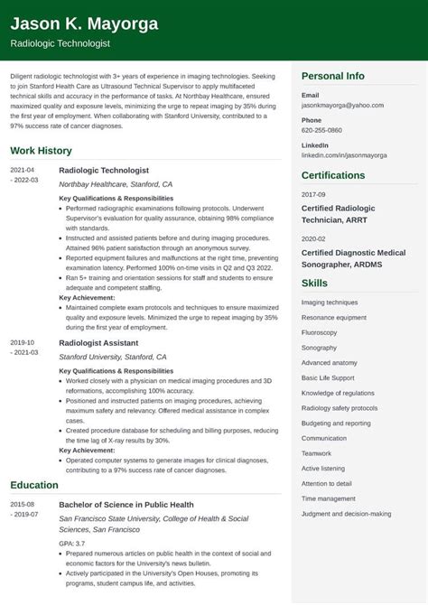 Radiology Technologist Resume—job Description Sample