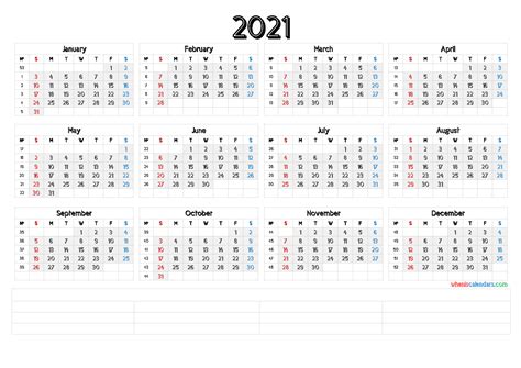 Printable Blank Yearly Calendar 2021