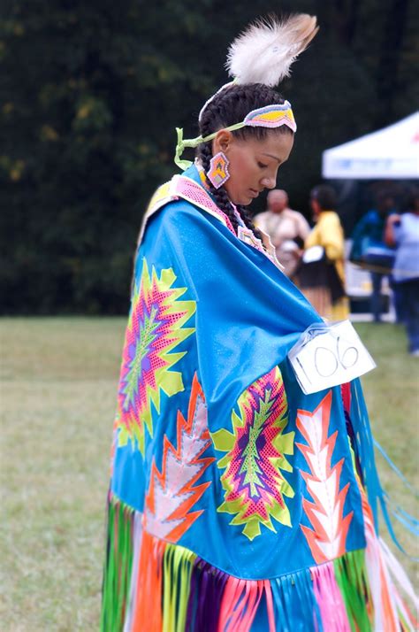 Native American Indian Woman Dressed In The Fancy Shawl Dancer Regalia Very Graceful