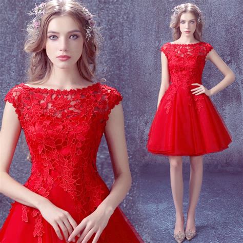 7187 Free Shipping Hot Sell Red Sex Lace Short Prom Dresses Cheap Dress