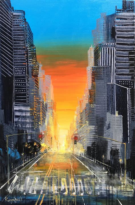 New York Skyline Manhattan Sunset Painting By Irina Rumyantseva