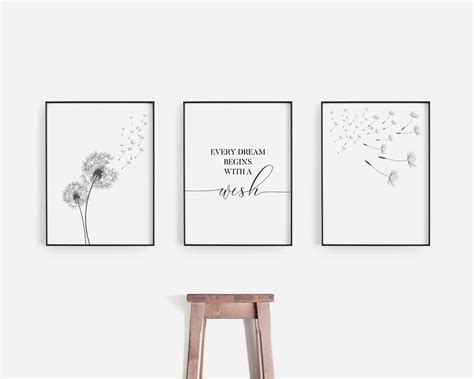 Dandelion Wall Art Set Of 3 Prints Dandelion Printable Etsy