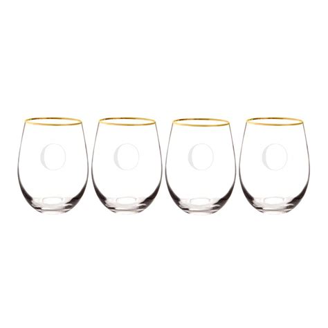 Personalized Gold Rim Stemless Wine Glasses O 1120g 4 O The Home Depot