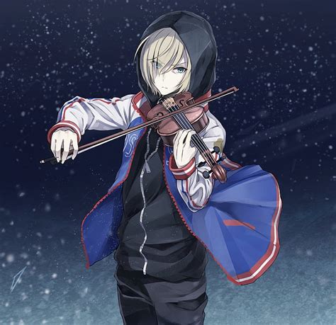 Hd Wallpaper Plisetsky Yuri Violin Hood Yuri On Ice Snow Anime