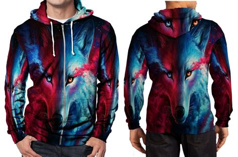 Men Sweater Galaxy Wolf Hoodie Fullprint Zipper Men Hoodies And Sweatshirts