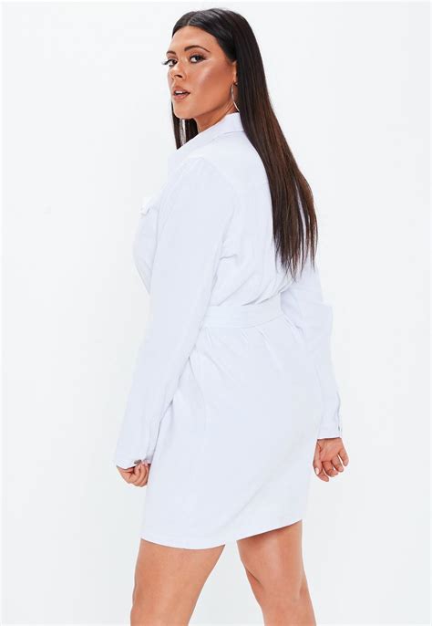 Plus Size White Button Through Utility Belted Shirt Dress Missguided