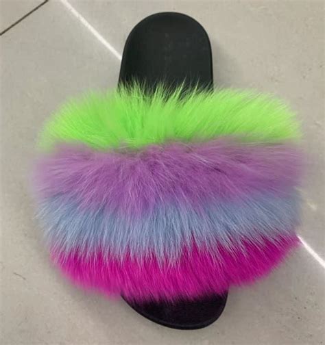 Colorful Mixed Fox Full Pelt Fur Sliders Df003 Fur Sliders Fur
