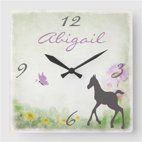 Personalized Foal And Butterfly Horse Wall Clock Zazzle