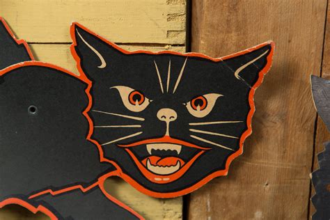 Vintage Halloween Jointed Die Cut Paper Cardboard Black Cats