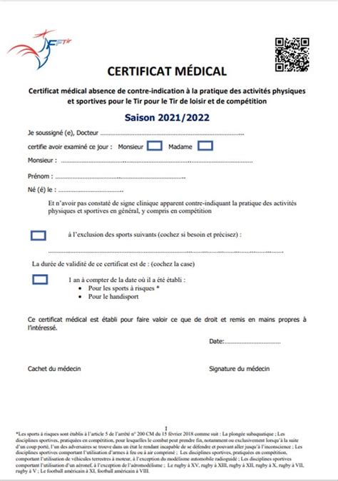 Certificat Médical Pour Demander La Licence De Tir