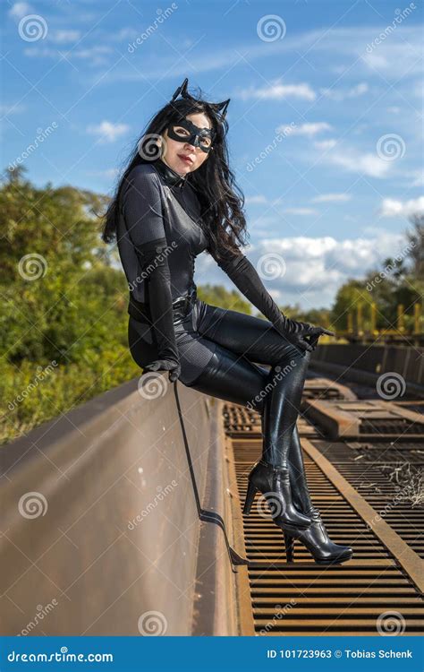 Beautiful Woman Wearing Catwoman Costume Stock Image Image Of Erotic Railroad