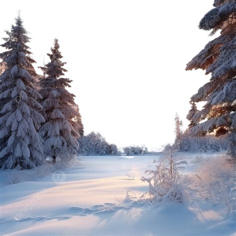 Winter Snowy Forest At Sunset Beautiful Christmas Landscape Snow
