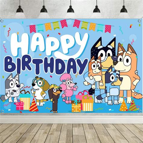 Bluey Party Decoration Cartoon Sheepdog Happy Birthday Backdrop Banner