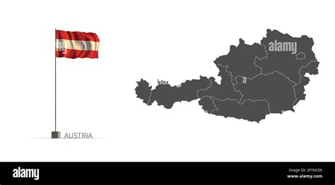 Austria Map Gray Country Map And Flag 3d Illustration Vector Stock