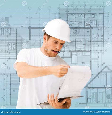 Male Architect Looking At Blueprint Stock Image Image Of Consultant