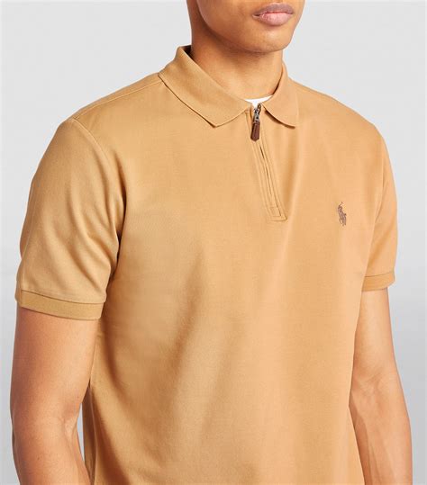Polo Ralph Lauren Beige Stretch Cotton Zip Front Polo Shirt Harrods Uk