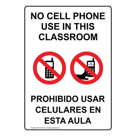 Compliancesigns Vertical Plástico No Teléfono Celular En Aula Bilingüe
