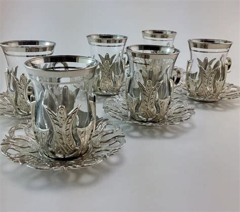 Turkish Tea Glasses Set With Holders Saucers And Glass Cups