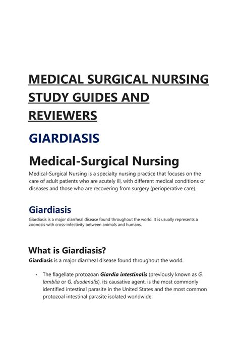 Solution Medical Surgical Nursing Study Guides And Reviewers Giardiasis Studypool