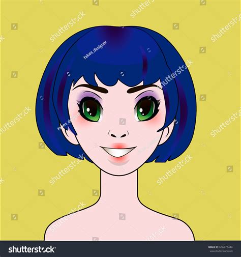 Anime Girl Blue Bob Hairstyle Portrait Stock Illustration 656773444